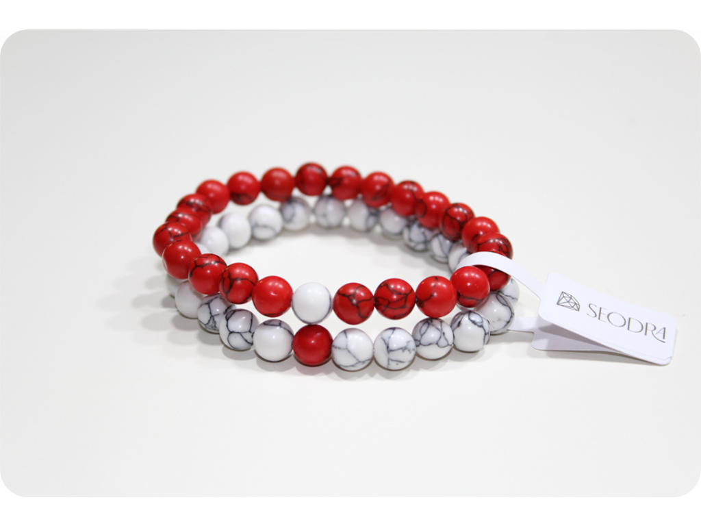 Náramky pro páry z minerálů LANA Red/White